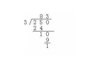 250÷3的竖式计算怎么写 250除以3列竖式
