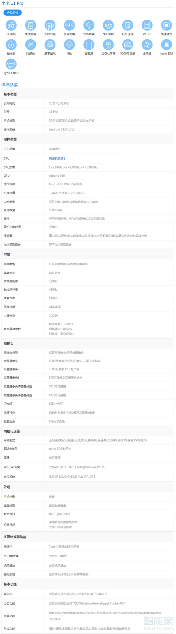 小米11pro参数配置详情