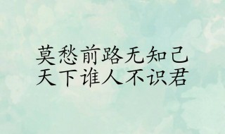 天下谁人不识君的上一句（天下谁人不识君的上一句 莫愁前路无知己作者）