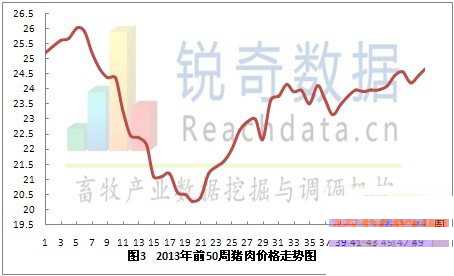 2013年第50周全国猪肉价格小幅回升（近五年猪肉价格统计图）