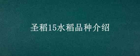 圣稻15水稻品种介绍（圣稻22品种特征）