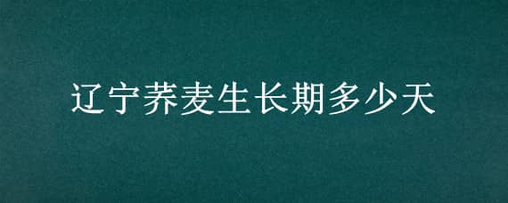 辽宁荞麦生长期多少天 荞麦多少天成熟