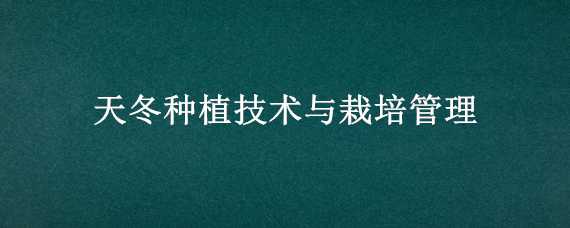 天冬种植技术与栽培管理（天冬种植技术与栽培管理视频）