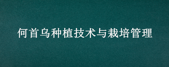 何首乌种植技术与栽培管理 何首乌种植技术与栽培管理视频