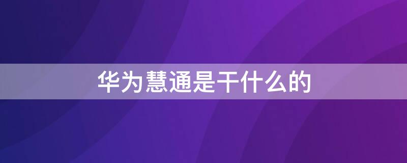 华为慧通是干什么的