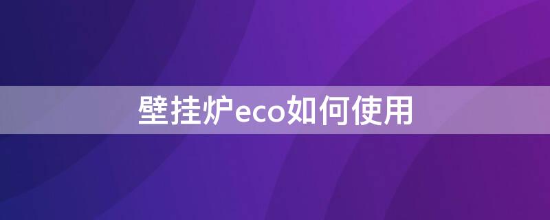 壁挂炉eco如何使用 壁挂锅炉eco