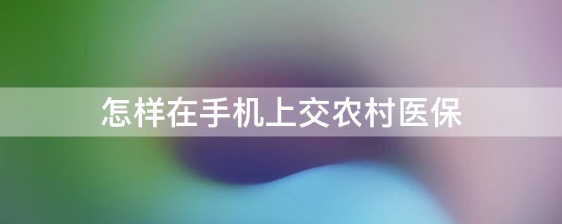 怎样在手机上交农村医保（怎样在手机上交农村医保卡充值）