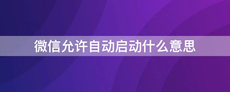 微信允许自动启动什么意思 微信允许自动启动什么意思啊