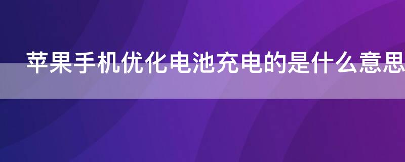 iPhone手机优化电池充电的是什么意思 苹果手机上的优化电池充电是什么意思