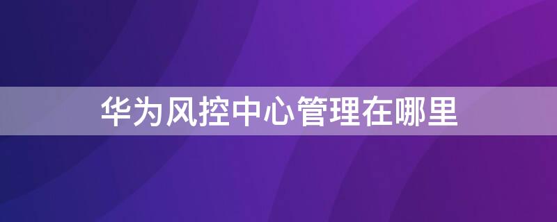 华为风控中心管理在哪里 华为风控管理中心怎么进入