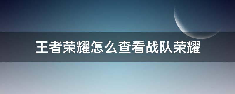 王者荣耀怎么查看战队荣耀 王者荣耀如何查看战队