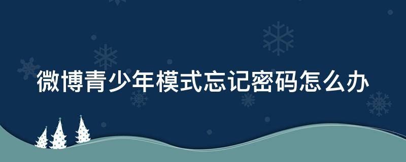 微博青少年模式忘记密码怎么办（微博青少年模式忘记密码怎么办啊）