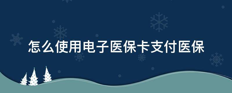 怎么使用电子医保卡支付医保 电子医保卡怎么缴费医保