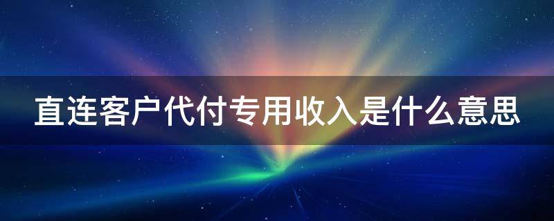 直连客户代付专用收入是什么意思 直连客户代付专用收入是什么意思呀