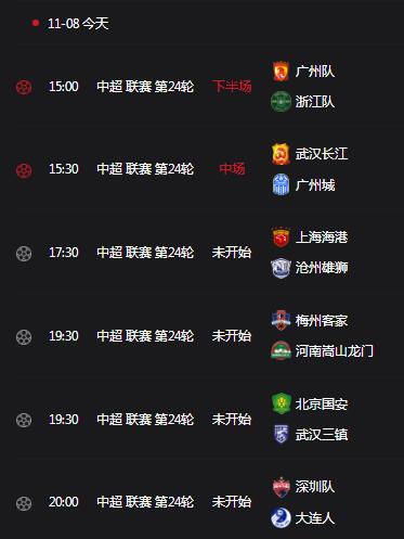 中超联赛赛程直播时间表11月8日（今天中超联赛直播时间）
