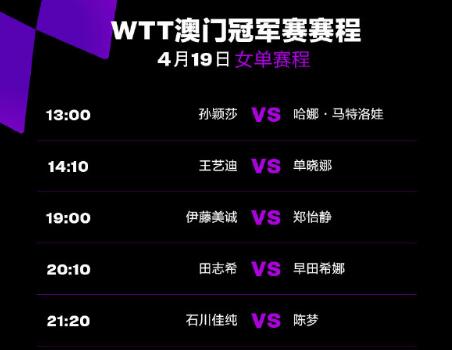 2023WTT澳门冠军赛赛程直播时间表4月19日 今天澳门乒乓球比赛对阵表图